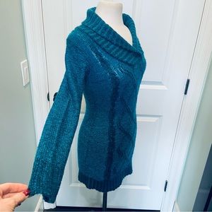 Brand new w/o  tags Gorgeous peacock teal cowl neck, cable knit sweater dress